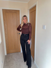 Load image into Gallery viewer, KAYLA BROWN SHEER LACE MOCK NECK TOP