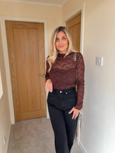 Load image into Gallery viewer, KAYLA BROWN SHEER LACE MOCK NECK TOP