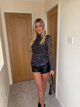 Load image into Gallery viewer, NAOMI BLACK POLKA DOT RUCHED MESH TOP