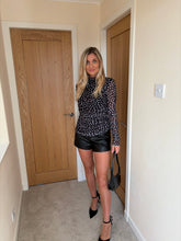 Load image into Gallery viewer, NAOMI BLACK POLKA DOT RUCHED MESH TOP
