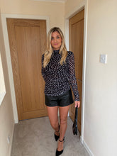 Load image into Gallery viewer, NAOMI BLACK POLKA DOT RUCHED MESH TOP