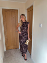 Load image into Gallery viewer, TIFFANY LEOPARD MOCK NECKLINE MIDI DRESS