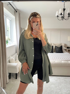 STACEY KHAKI CHEESECLOTH SHIRT DRESS
