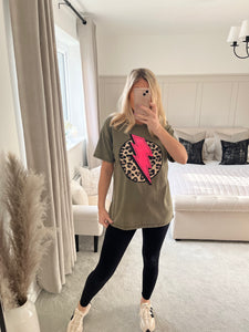 LIGHTENING SLOGAN KHAKI T-SHIRT
