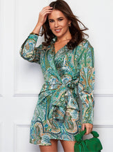 Load image into Gallery viewer, ISABELLA WRAP GREEN PAISLEY PRINT DRESS
