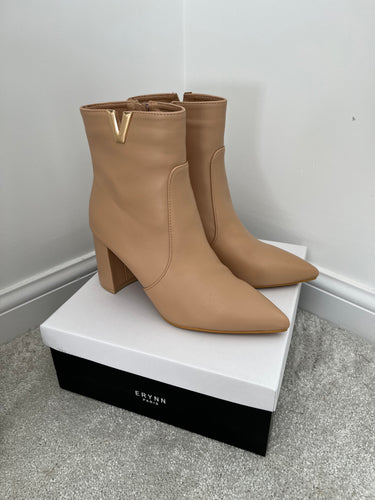 VOGUE BEIGE POINTED ANKLE BOOTS