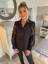 Load image into Gallery viewer, FREYA BLACK LACE SLEEVE BLOUSE