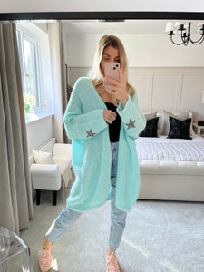 STAR PRINT AQUA KNIT CARDIGAN