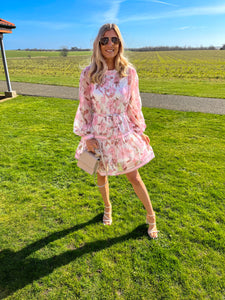 CLAUDIA PINK FLORAL DRESS WITH BELT