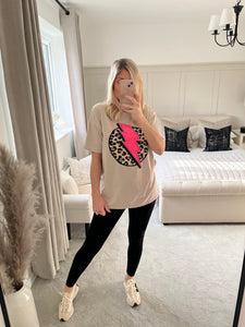 LIGHTENING SLOGAN BEIGE T-SHIRT