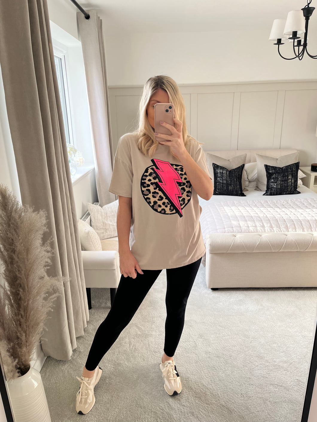 LIGHTENING SLOGAN BEIGE T-SHIRT