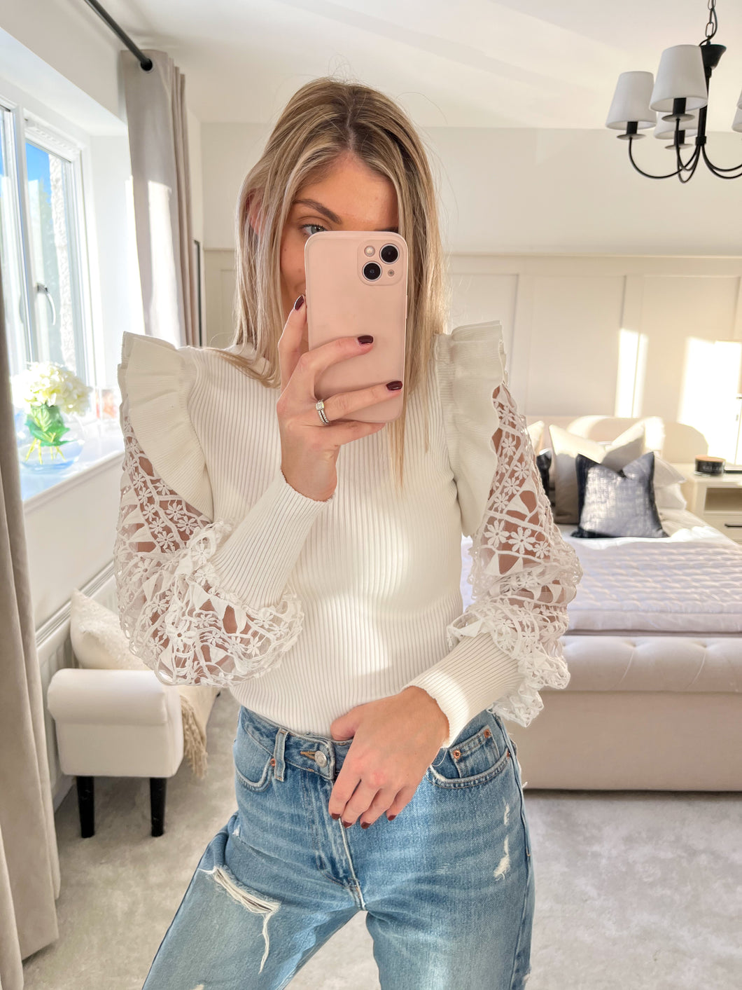MAEVE WHITE LACE FRILL KNIT