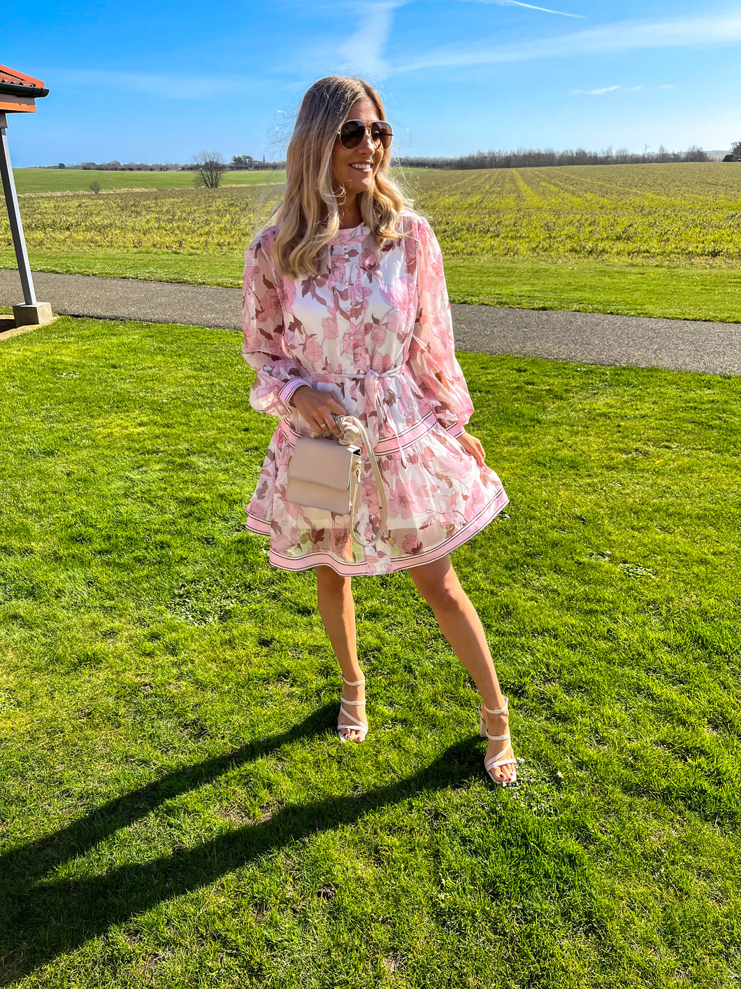 CLAUDIA PINK FLORAL DRESS WITH BELT