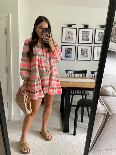CASSIE ORANGE SHORT AZTEC DRESS