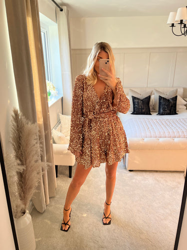 CLAUDIA GOLD SEQUIN BELTED PLAYSUIT