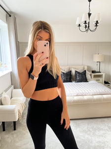FIFI BLACK RIBBED SEAMLESS TWO PIECE