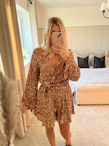 CLAUDIA GOLD SEQUIN BELTED PLAYSUIT